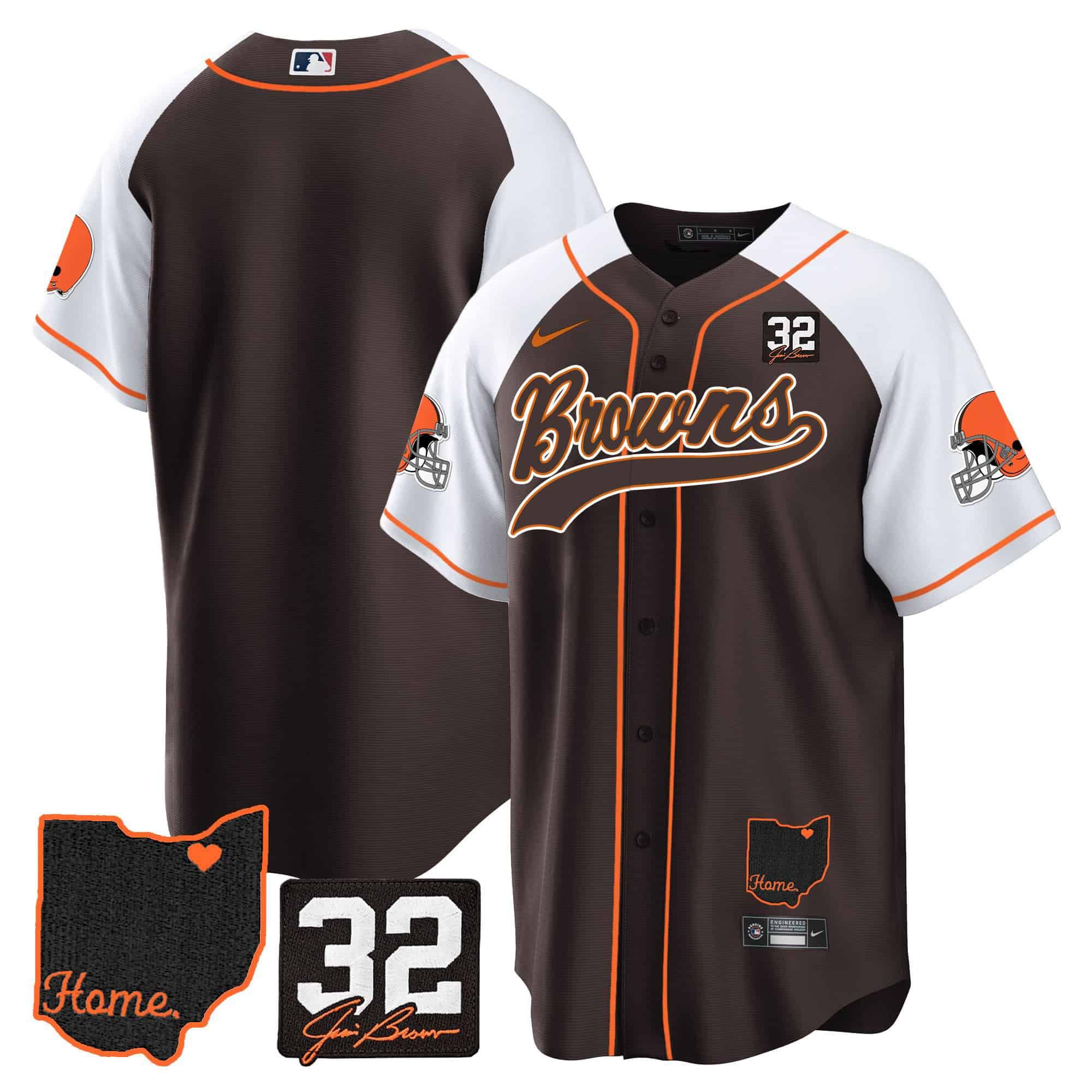 Men Cleveland Browns Blank Brown Memorial Home Patch Baseball 2024 Nike NFL Jersey